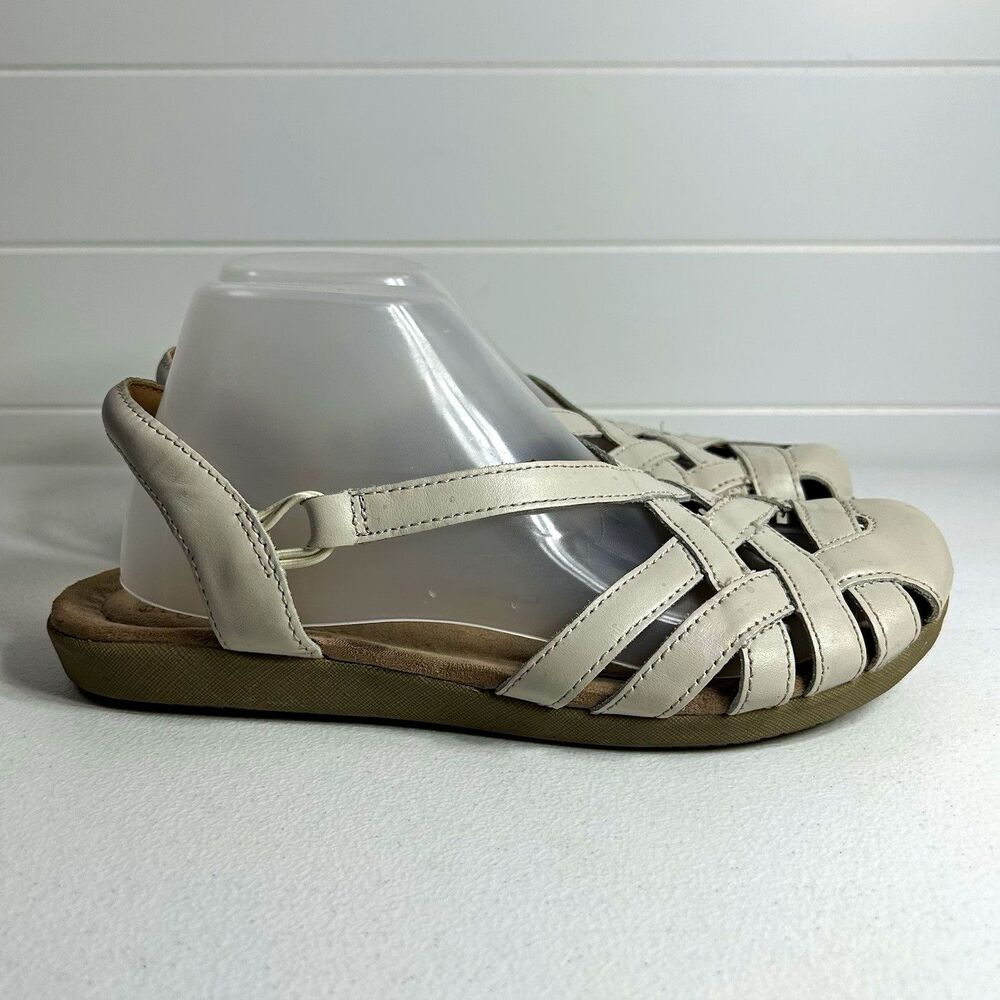 Earth Origins Nellie Women’s Sandals US 8 W Sand White Leather Slingback Comfort